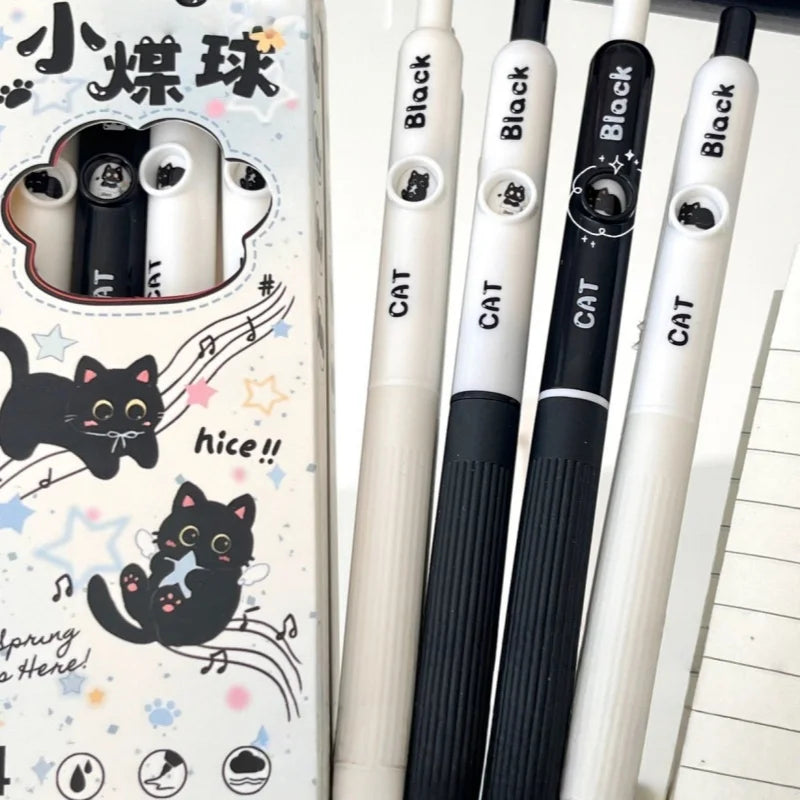 4Pcs Kawaii Cat Pattern Gel Pens 0.5mm Quick-Dry Black Ink-Smooth Writing Retractable Pens School Stationery Birthday Gift Oasis Select ONESIZE