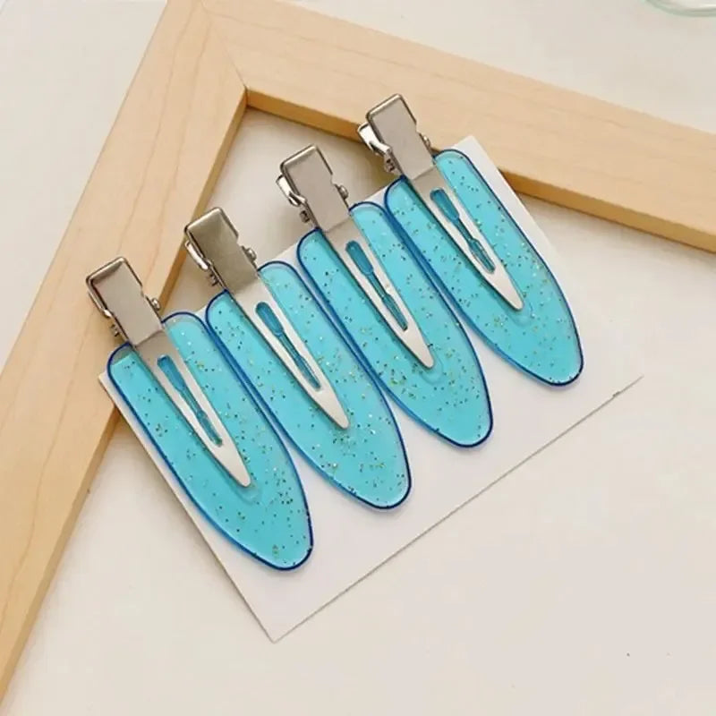4pcs No Bend Seamless Hair Clips Side Bangs Fix Fringe Barrette Makeup Washing Face Accessories Women Girls Styling Hair Pins Oasis Select Translucent blue 4