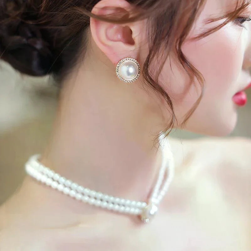 3pcs Fashion Double Layer Pearl Pendant Necklace Earrings Jewelry Set Ladies Banquet Wedding Jewelry Accessories Gift Oasis Select
