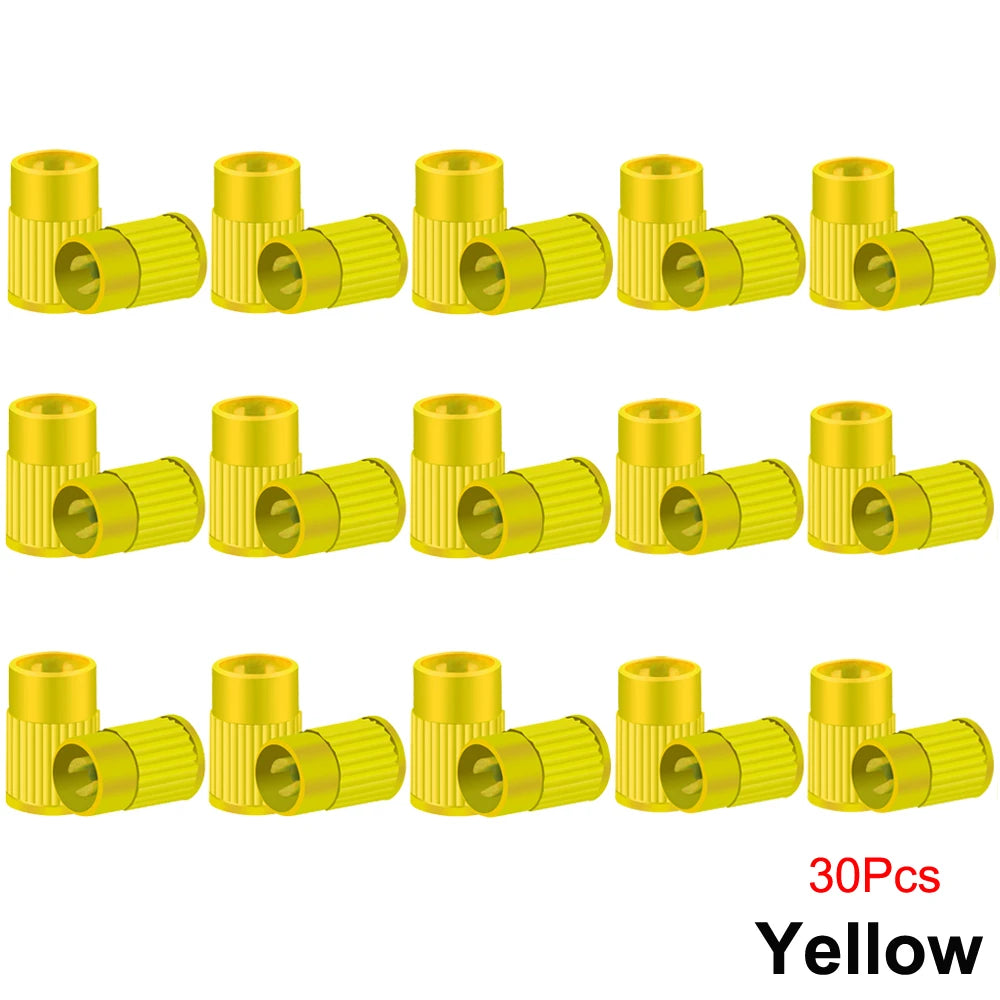 Tire Stem Valve Caps with Valve Core Remover Tool Plastic Dust Caps Universal for Cars, Bike and Bicycle, Trucks, Motorcycles Oasis Select Yellow-30Pcs