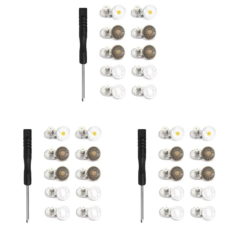 10/20/30/40pcs Adjustable Jean Buttons Replacement Metal Jeans Buttons No Sew Removable For Jeans Pants Bags Denim Clothing Oasis Select 30pcs Mixed