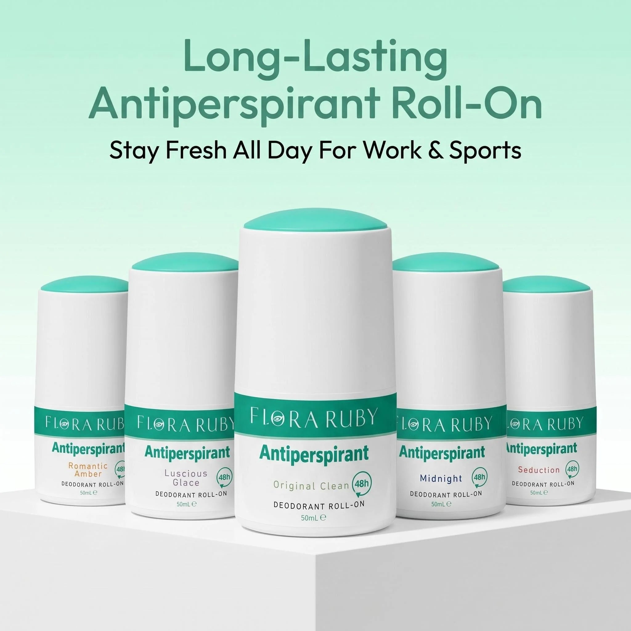 Flora Ruby deodorant rool on, 24-hour anti sweat and deodorizing, long-lasting freshness, easy to carry Oasis Select