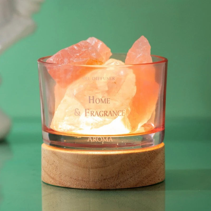 USB Essential Oil Diffuser with Natural Crystal Rocks, LED Passive Diffuser with Healing Crystals, Fragrant Incense Decor Lamp Oasis Select