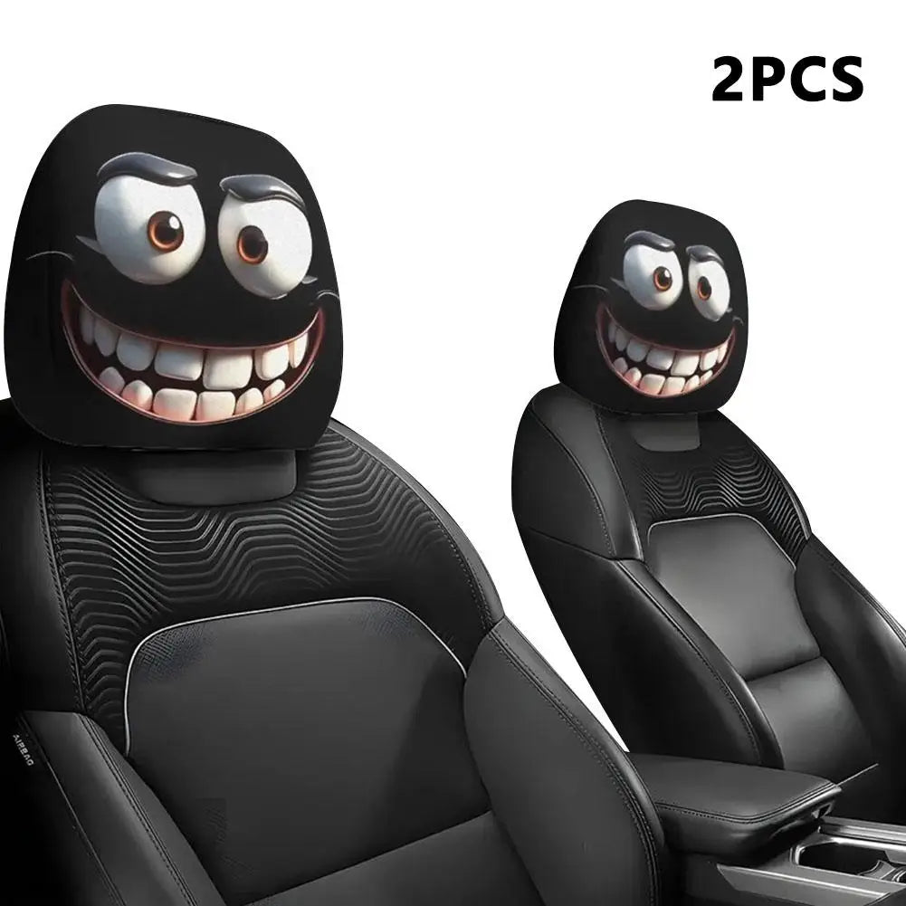 2pcs Halloween Decoration Black Skull Car Print Headrest Cover Universal Stretchy Spooky Fun Universal Head Cover Auto Parts Oasis Select 2pcs A