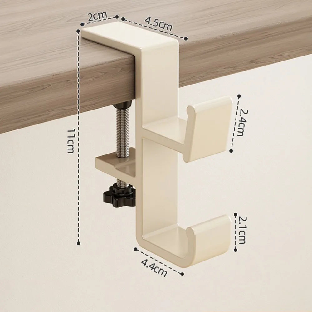 New Aluminum Alloy Hanging Bag Hook Punch-free Removable Desk Side Holder Multi-functional Portable Handbag Rack Table Oasis Select Beige Style 1