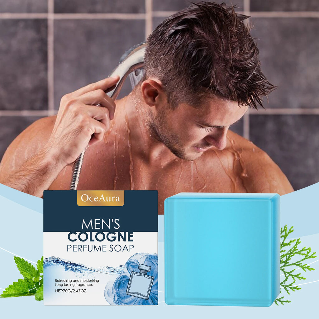 OceAura Men's Perfume Bath Soap Gentle Cleansing Body Skin Refreshing Non-oily Comfort Care Soap Cool Texture 70g Oasis Select