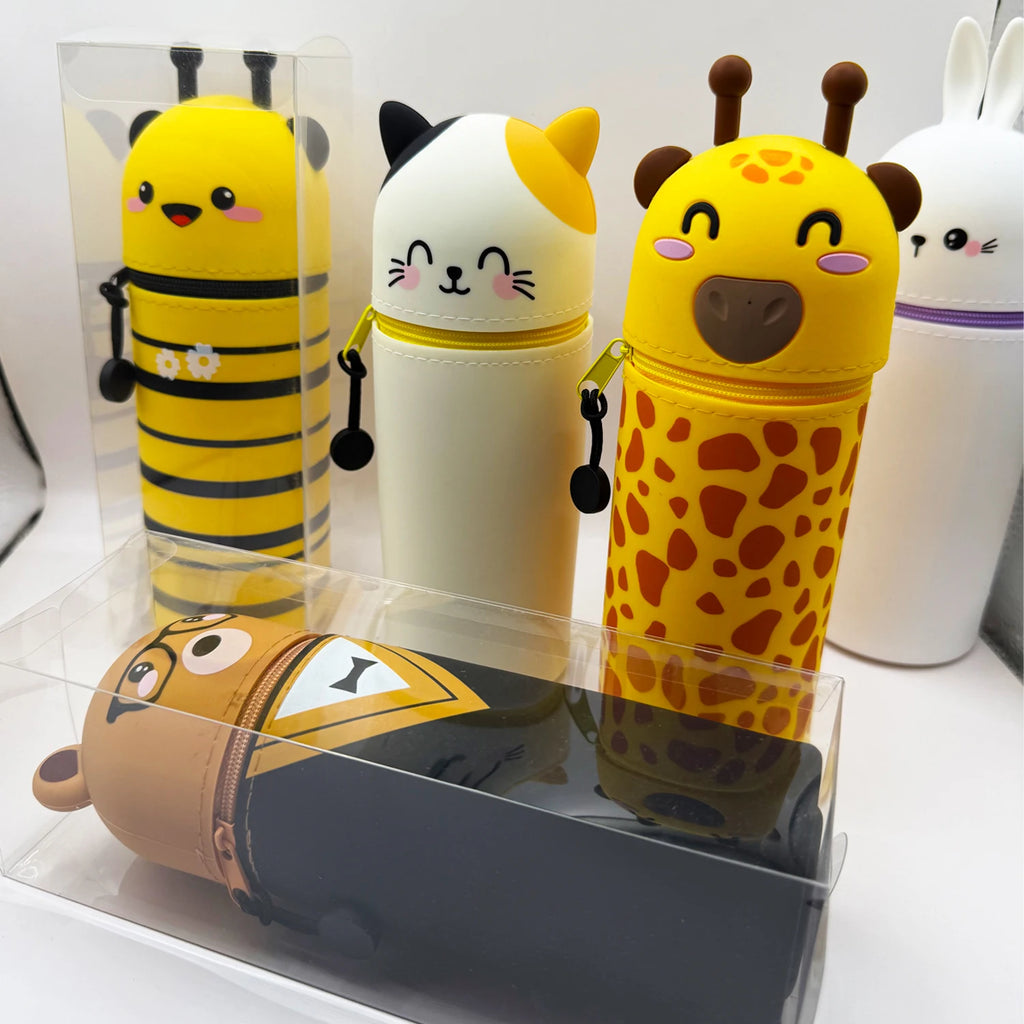 Cute Animal Pencil Case, 2-in-1 Pencil Bag with Zipper Pen Holder, Soft Silicone Pencil Case, Suitable for School Office Oasis Select