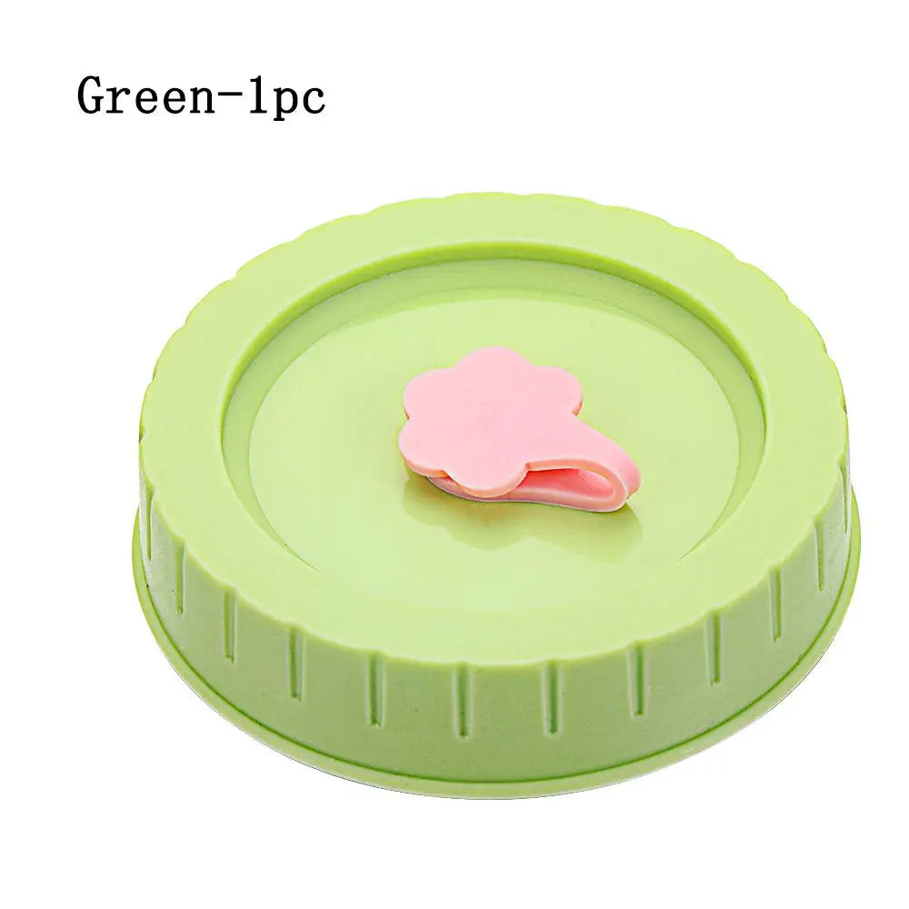 Cute Plastic Mason Jar Lids With Straw Hole Leak-Proof Jar Caps Food Storage Canning Lids Kitchen & Dining Supplies Oasis Select Green-1pc