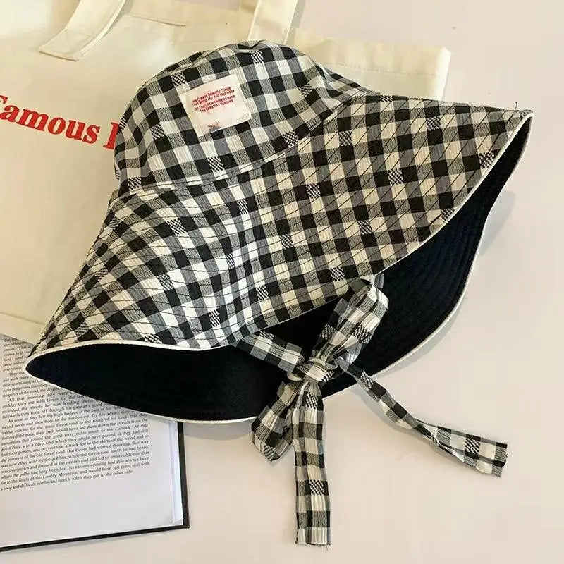 Women's Wide Brim UV Sun Hat with Chin Strap – Plaid Beach
