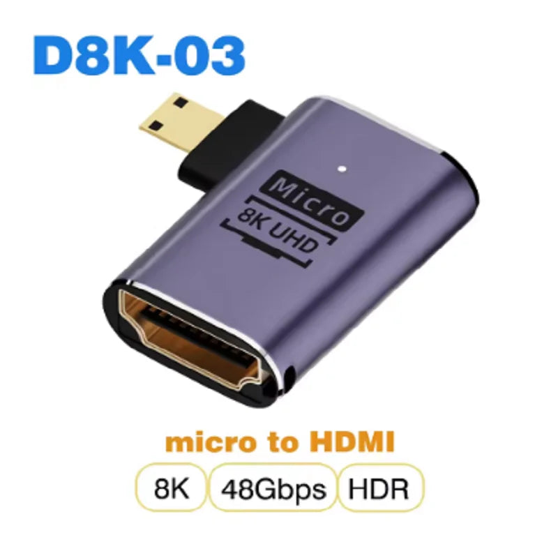 8K HDMI2.1 Cable Adapter micro mini hdmi to HDMI 2.1 Converter 48Gpbs 8K60HZ 4K120HZ for HDTV Projector PS4 PS5 Laptop PC Oasis Select D8K 3