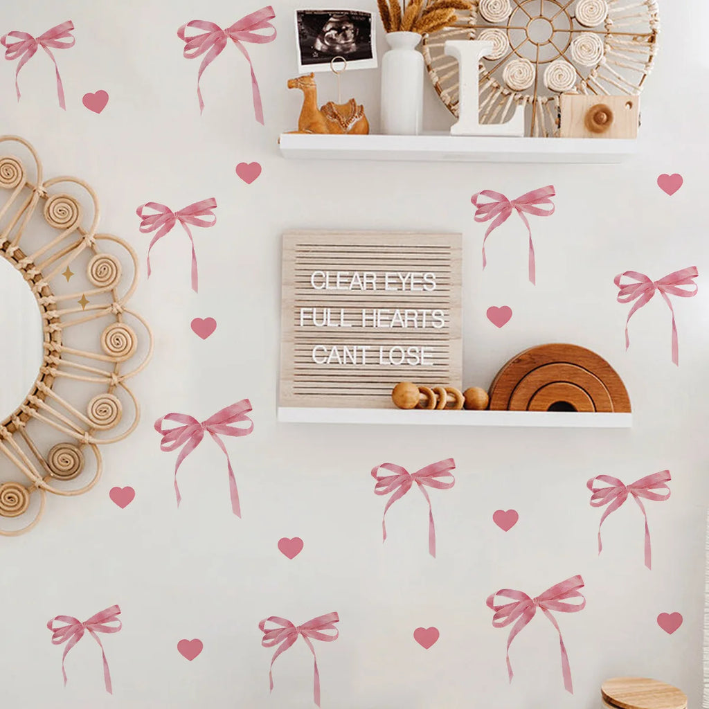 Cute Pink Bow Wall Stickers Boho Bowknot Bedroom Decorative Wall Stickers Love Heart Bow Fridge Stickers DIY Home Decoration Oasis Select