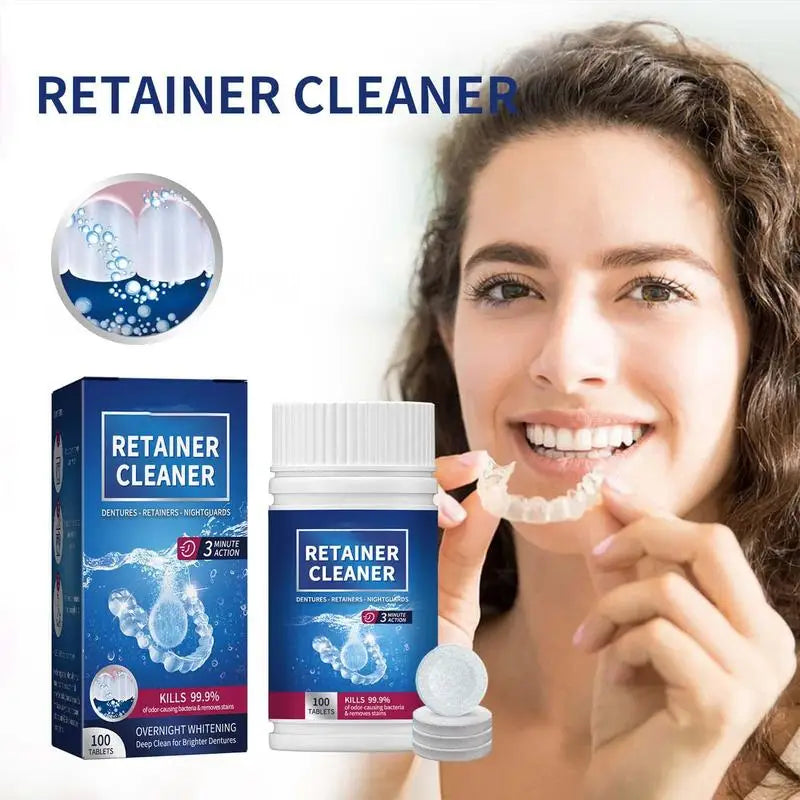 Denture Cleansing Tablet 100 Tablets Cleanser Pills Whitening Remove Bad Odors Oral Cleaning Care Fresh Breath Cleaning Stains Oasis Select