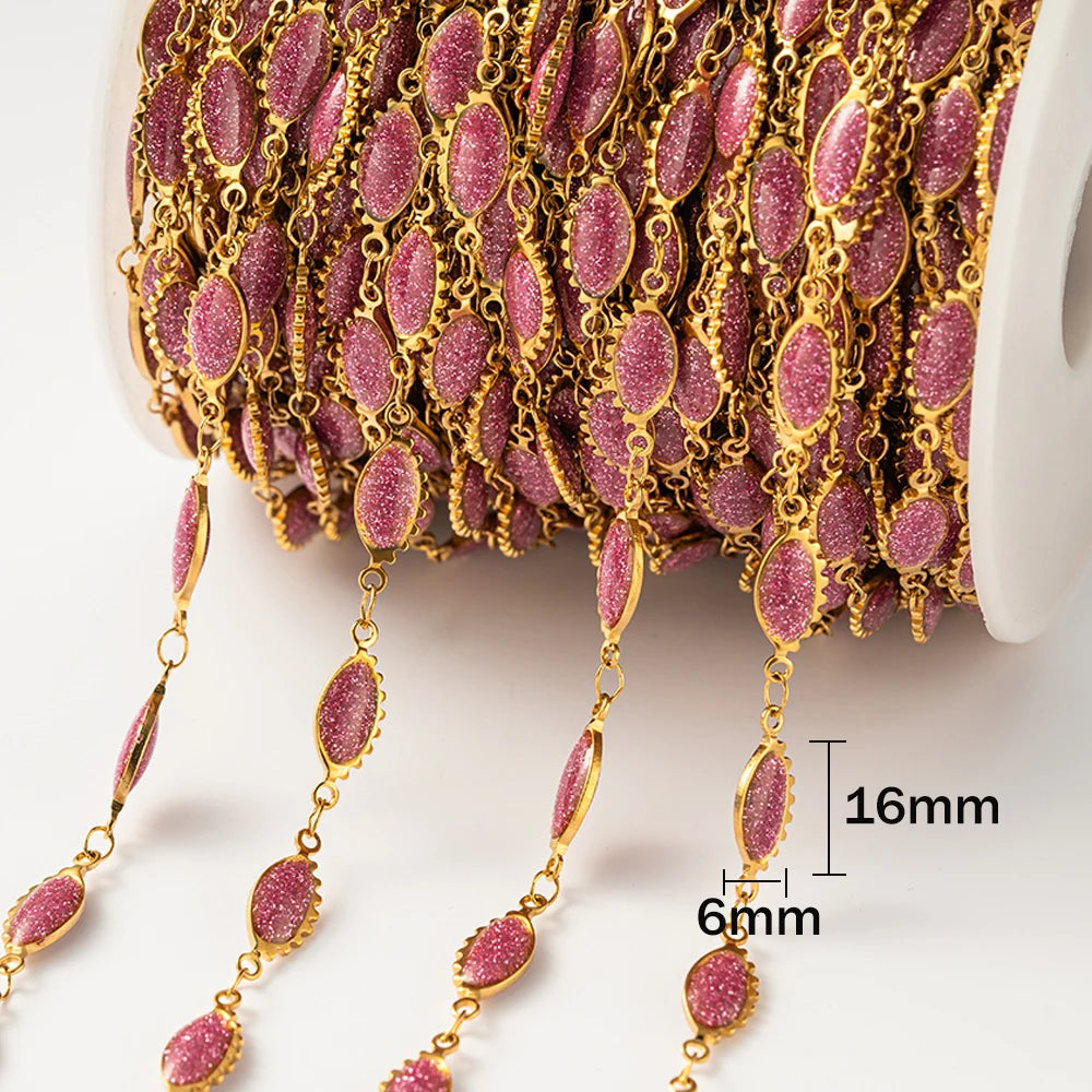 1meter Gold Plated Stainless Steel Colorful Enamel Heart Eye Chain for DIY Women Men Choker Bracelet Anklet Jewelry Making Oasis Select Eye Pink
