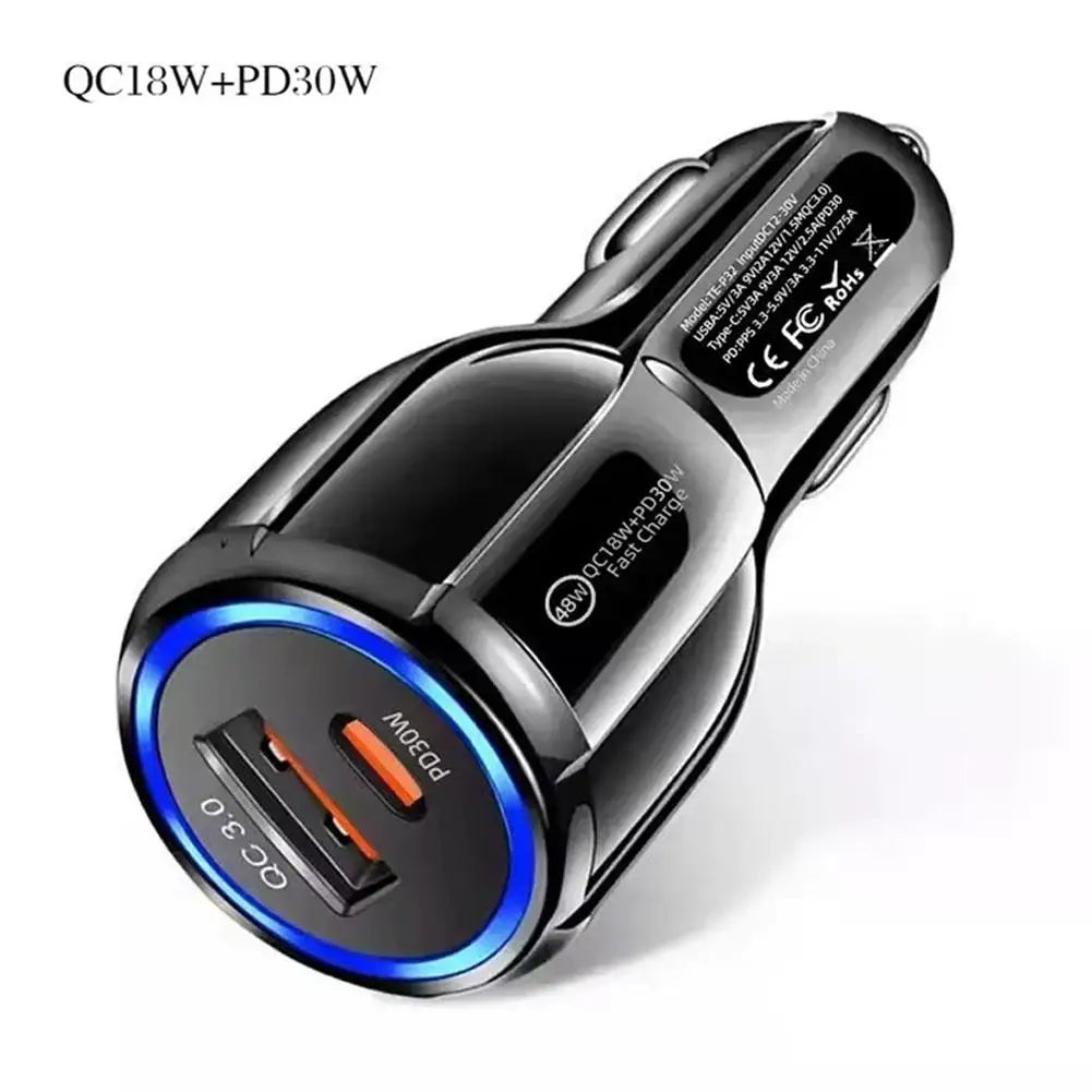 Dual-Port Car Charger QC5.0 & PD 30W Fast Charging