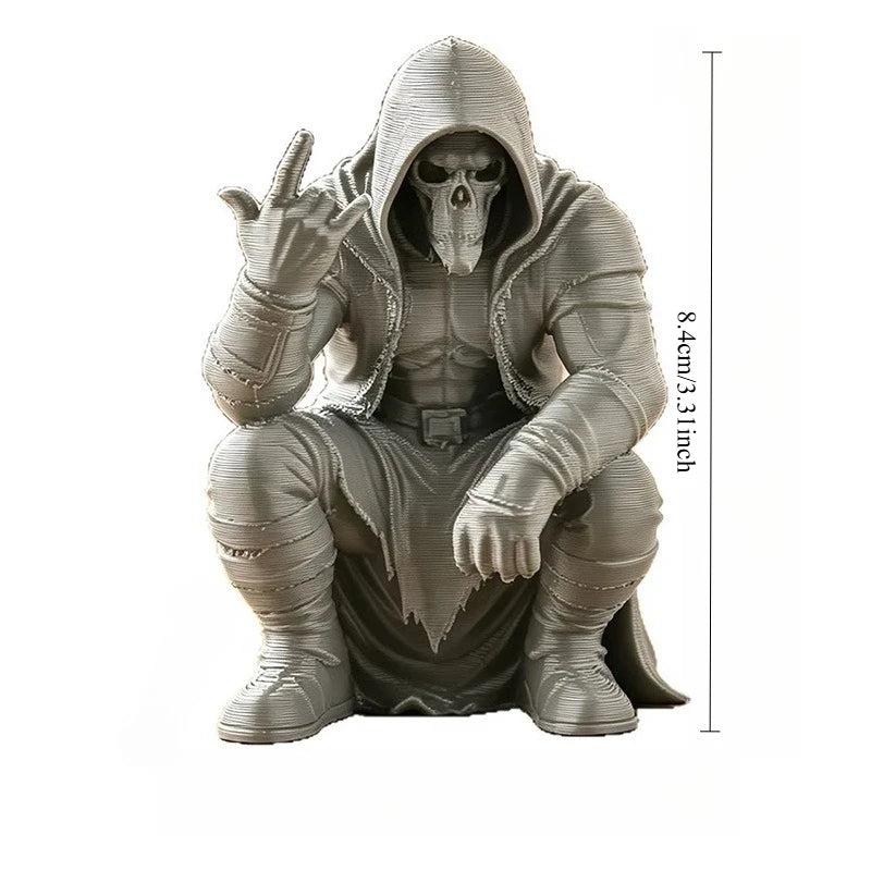Creativity Hooded Skull Figurine Ornaments Squatting Gothic Grim Reaper Statue Handicraft Desktop Ornament for Home Office Decor Oasis Select Hood grey