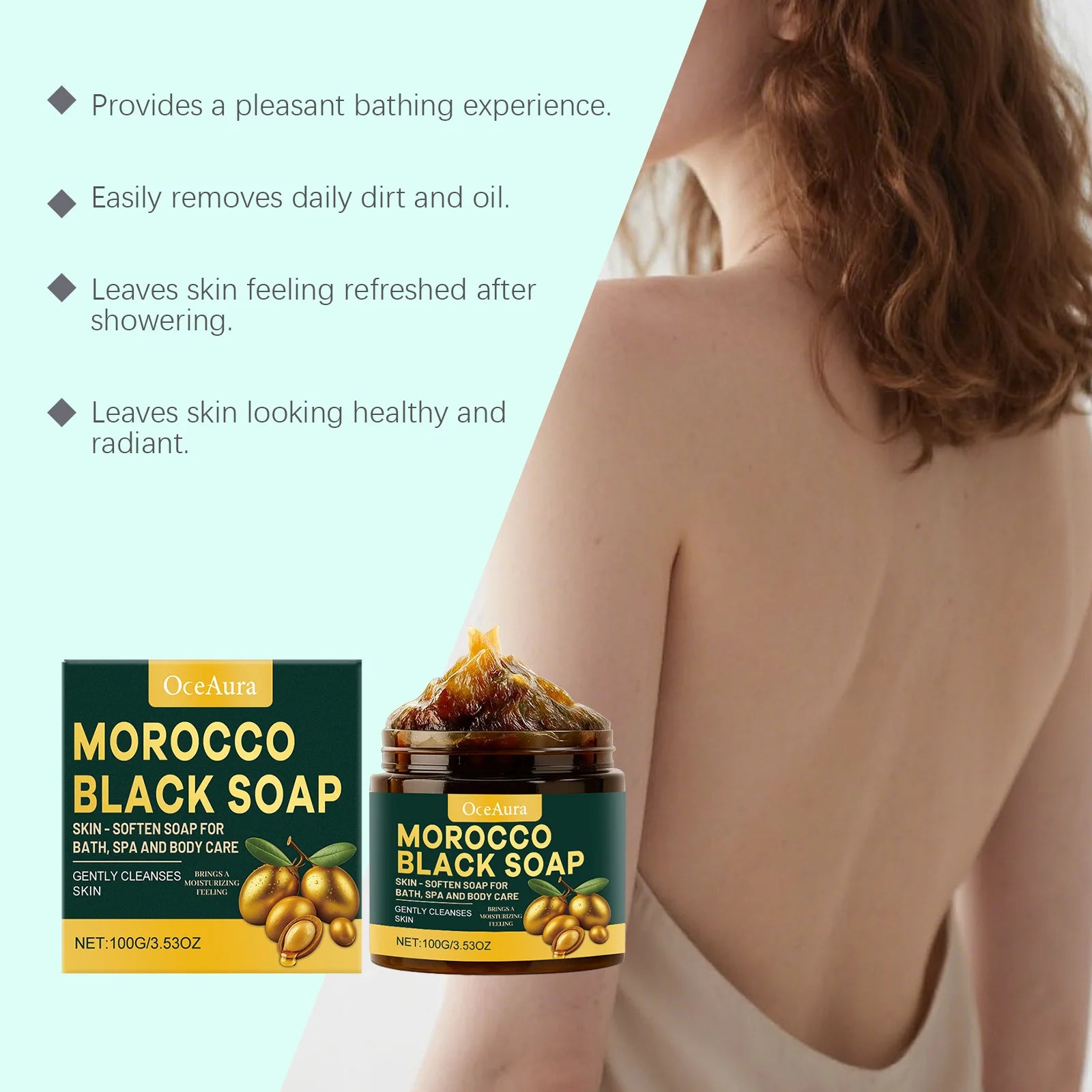 100g Moroccan Black Soap Acne Removal Deep Cleaning Exfoliating Reduce Dark Spots Pimple Revitalizing Smooth Skin Body Wash Soap Oasis Select