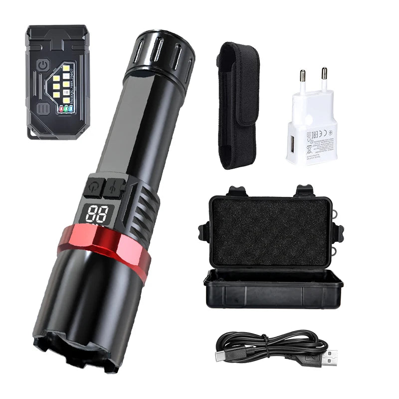 High Power LED Flashlight Powerful USB C Rechargeable Tactical Zoom Flashlight with 3 Gear Outdoor Camping Hiking Fishing Torch Oasis Select ST-35 Set D ZOOM