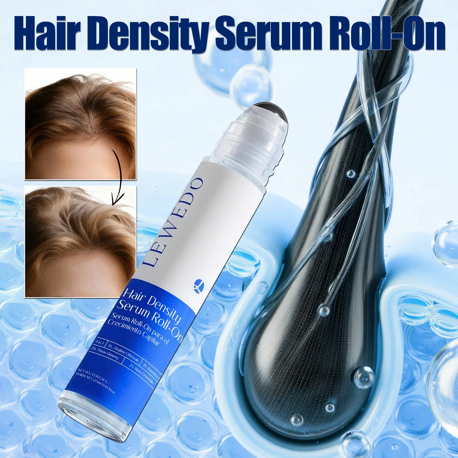 LEWEDO Rosemary Roll-On Hair Serum – Anti-Frizz & Scalp Care
