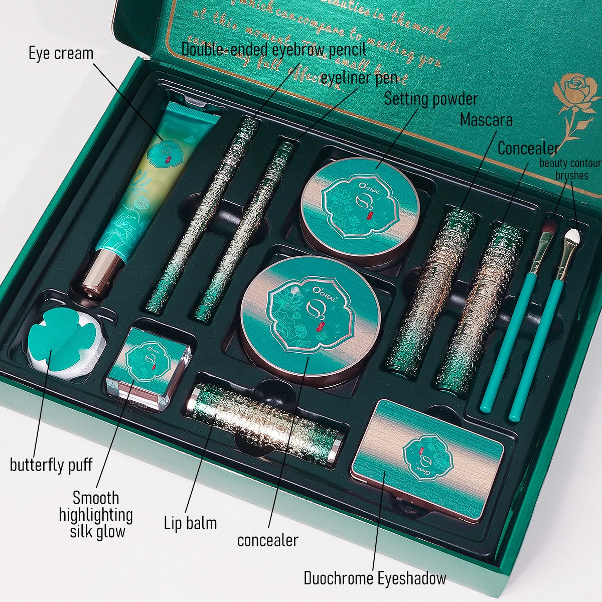 O'CHEAL 13Pcs Makeup Set Lip Balm Concealer Eye Shadow Loose Powder Foundation Highlighter Compact Powder Eye Cream Cosmetics Oasis Select
