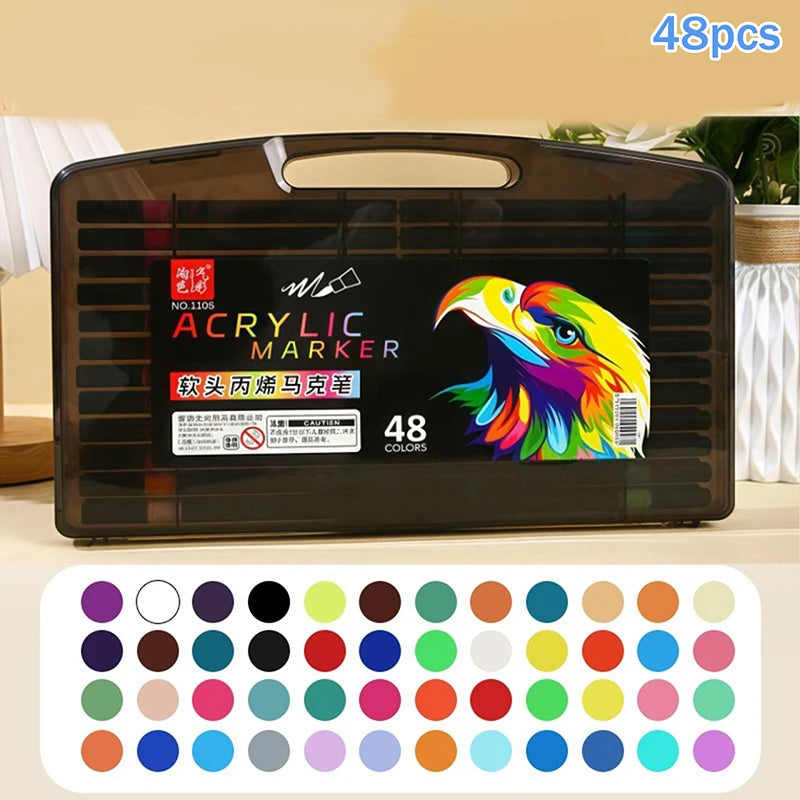 12/24/36/48/60/80PCS Colors Soft Headed Different Color Acrylic Marker Pen, Color Art Graffiti Pen, Waterproof, Opaque Oasis Select A4
