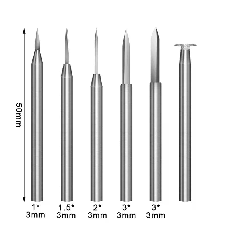 6pc Tungsten Steel Engraving Carving Knife Set Sword Shaped 1/8inch Olive Amber End Mill Router Bit Wood Milling Cutter Oasis Select