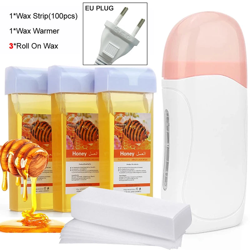 Rose Roll on Depilatory Wax Cream Hair Removal Roller Wax Heater Waxing Hot Cartridge Warmer Equipment Tool Waxing Kit Unisex Oasis Select 072-W-EU-HoneyX3