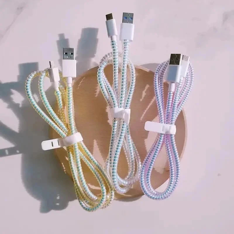 2/1Pcs 1.6M Laser Cable Protectors Spiral Data Cable Organizer Wrap Universal Phone Charger Cord Saver Sleeve Oasis Select
