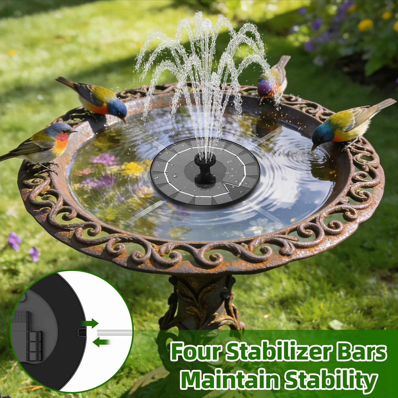 2.5W Solar Fountain,Durable Water Fountain,with 6 Nozzles 4 Anti-Collison Bars,Perfect Outdoor Decoration for Garden Pond Pool Oasis Select