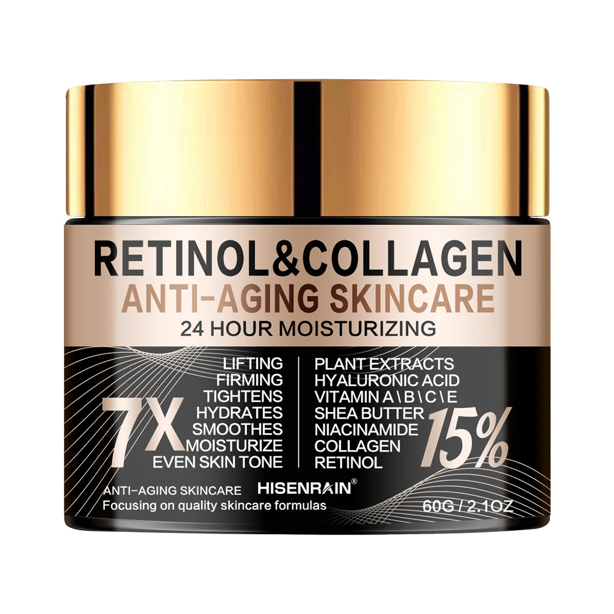HISENRAIN Retinol Collagen Face Cream - Anti-Aging Intense Moisturizer, Reduce Wrinkles Fine Lines & Firm Skin. Oasis Select 60g