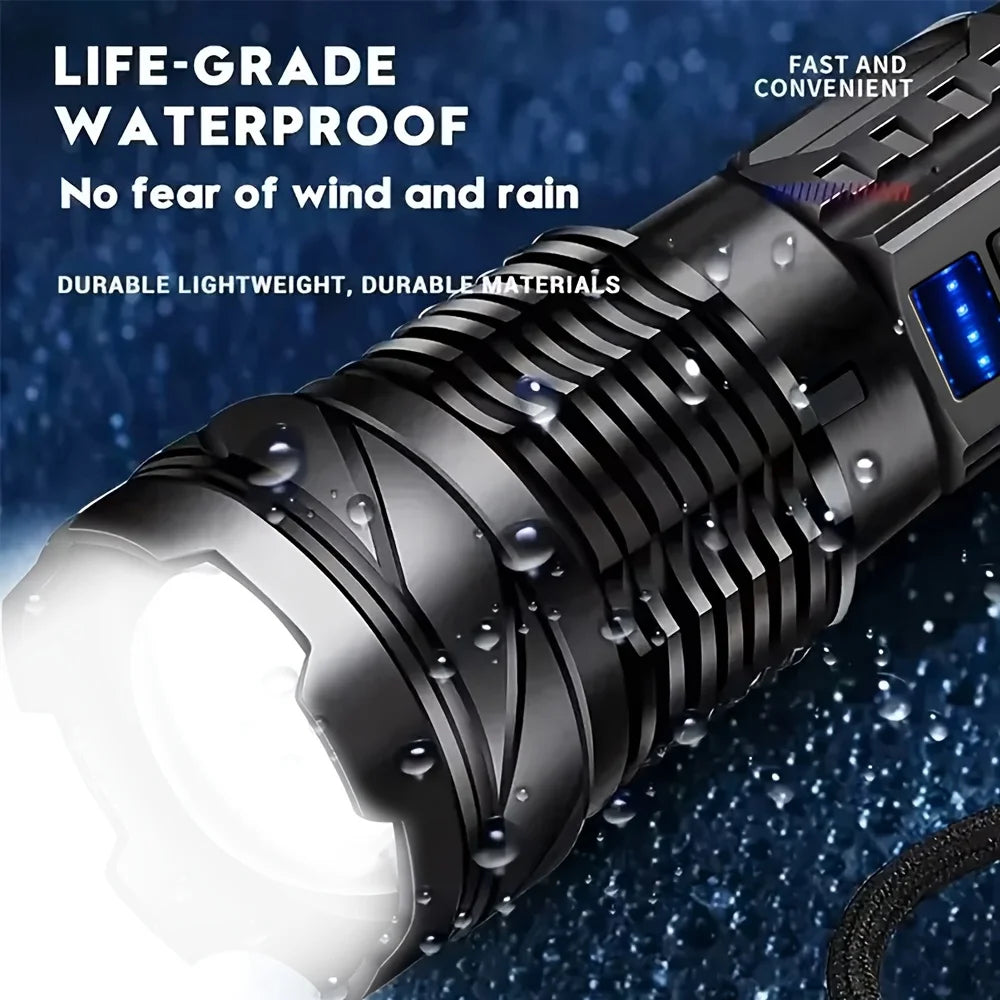 2PCS Flashlight Rechargeable Torch Strong Light Flashlight Long Range Tactical Zoom Lamp Outdoor Camping Lantern Christmas Gifts Oasis Select