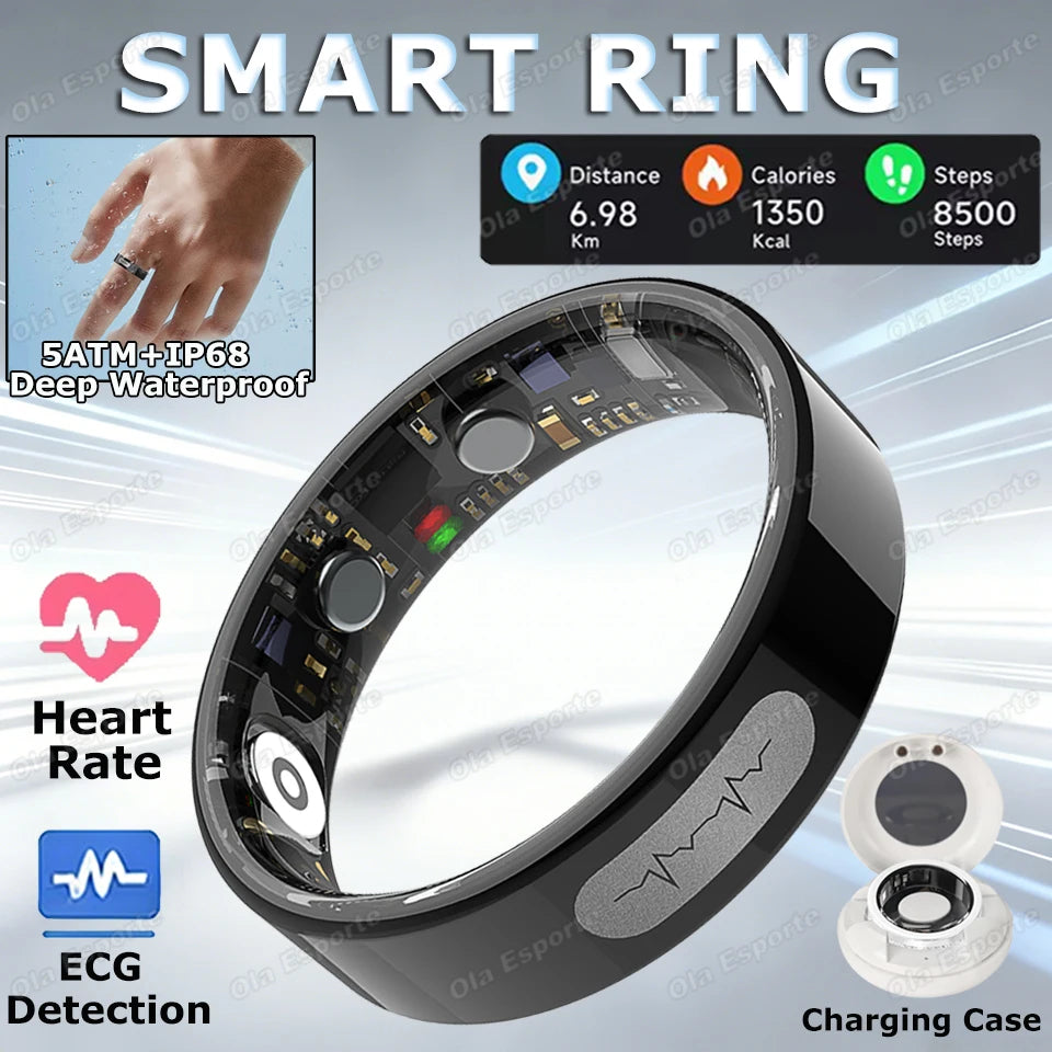AI ECG Smart Ring – Heart Rate, BP, SpO2 & Sleep Monitor