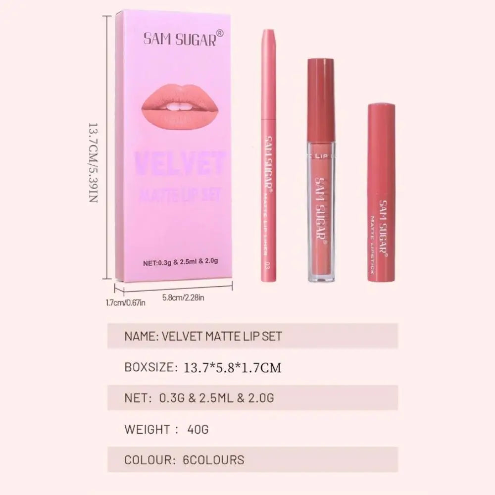 SAM SUGAR 3-in-1 Matte Lip Kit – Liner, Lipstick & Gloss Set