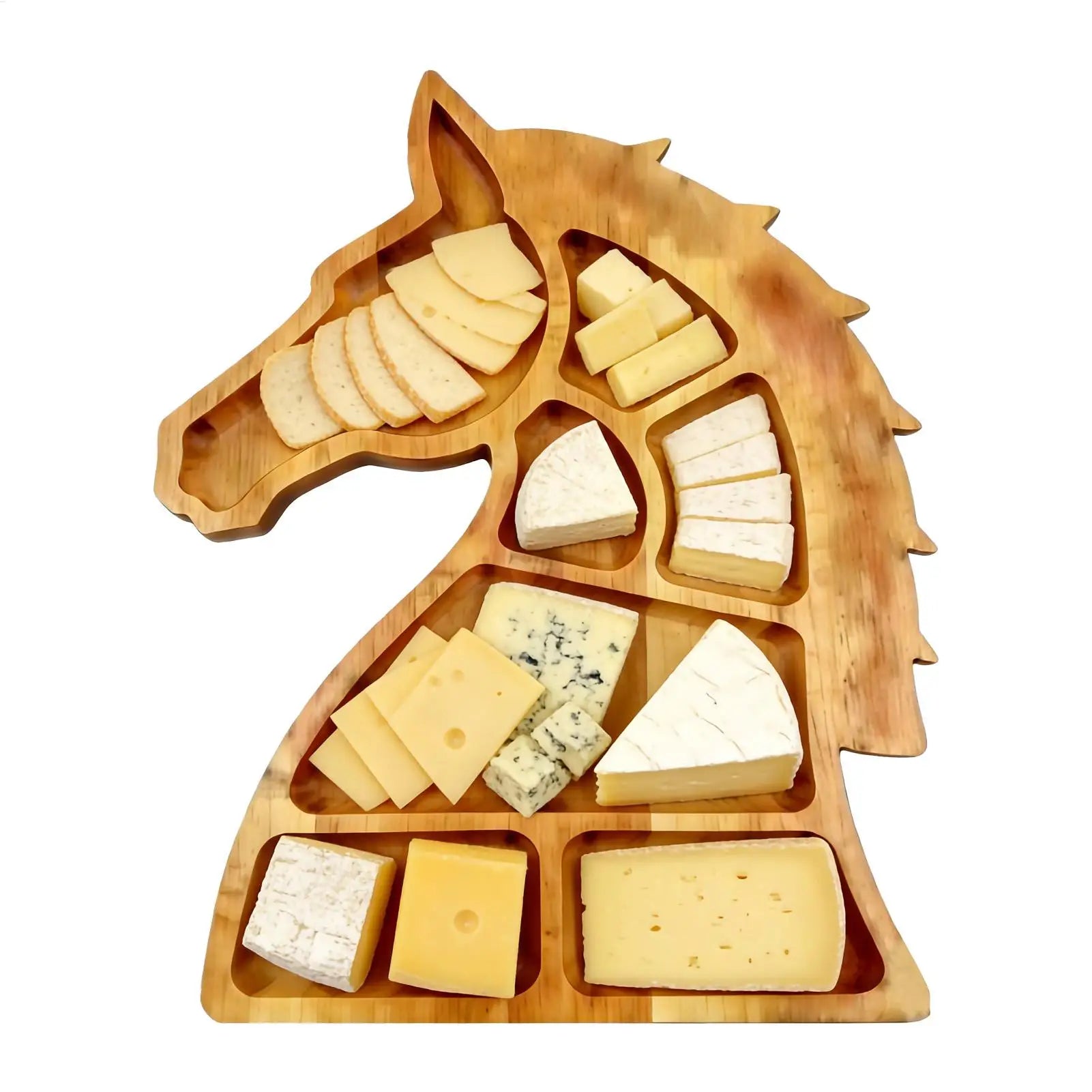 Wooden Serving Tray Horse Head Design Platters with Compartments Wood Decorative Tray for Candy Charcuterie Cookie Cupcake Fruit Oasis Select