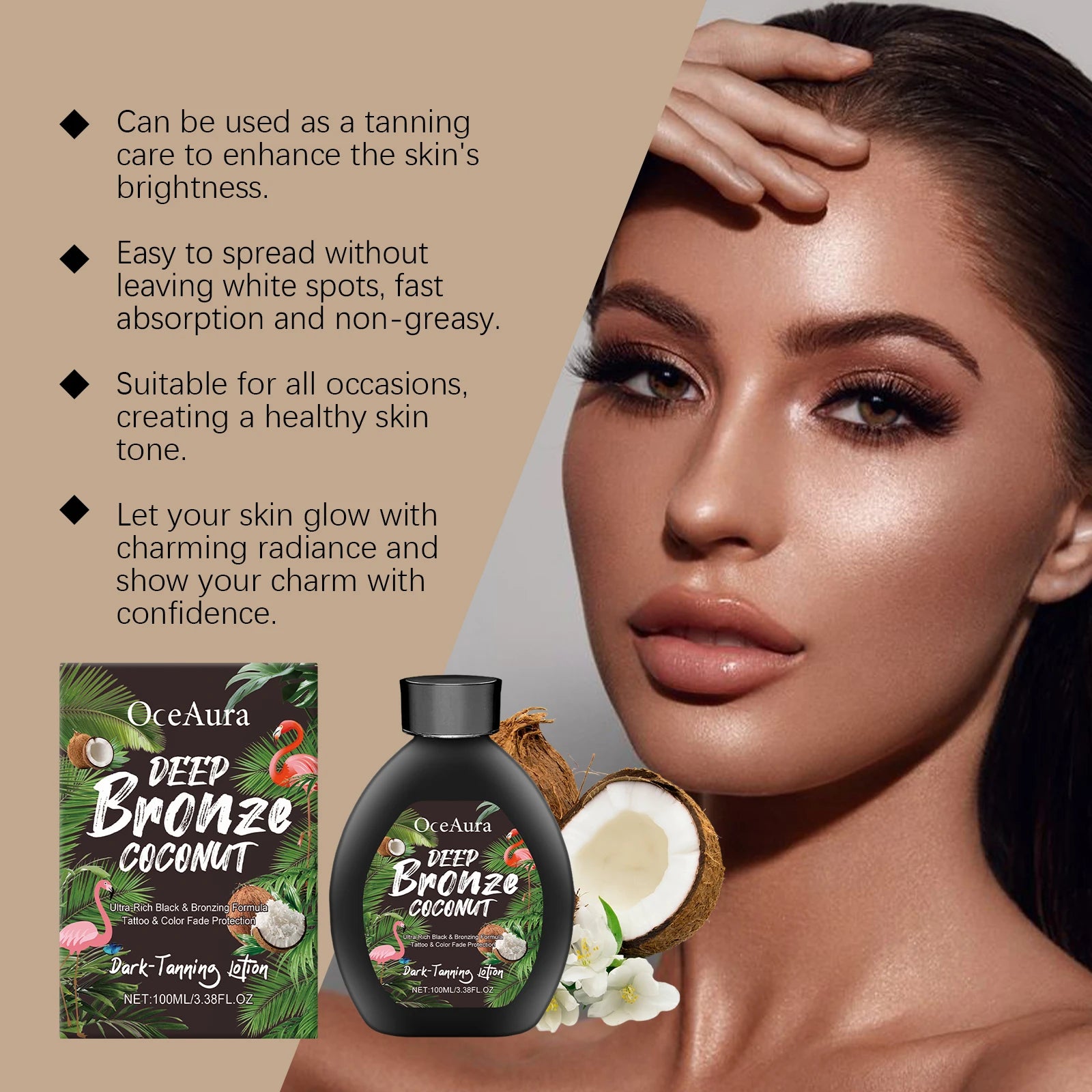 Coconut Oil Dark Tanning Lotion Moisturizing Accelerator for Deep Bronze Glow Tanning Cream for Tanning Bed & Outdoor Use Oasis Select