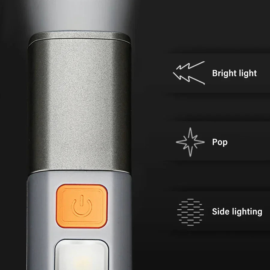 Mini Portable LED Flashlight USB Rechargeable With Hook Zoomable Torch Outdoor Camping Hiking Long-range Emergency Lantern Oasis Select
