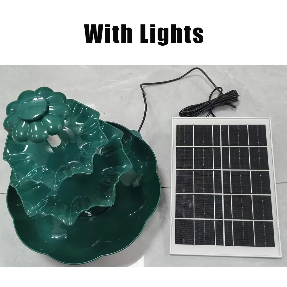 3.5W Off-white 3-layer Flowing Water Solar Bird Bath Fountain, Detachable Decorative Fountain, DIY Water Functionbird Feeder Oasis Select green with light