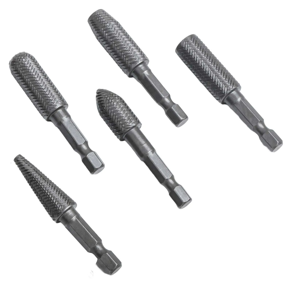 5pcs Hex Shank Rotary Steel File Drill Bits Burrs Grinding Grooved Sanding Engraving Engraving Milling Polish Tool Oasis Select