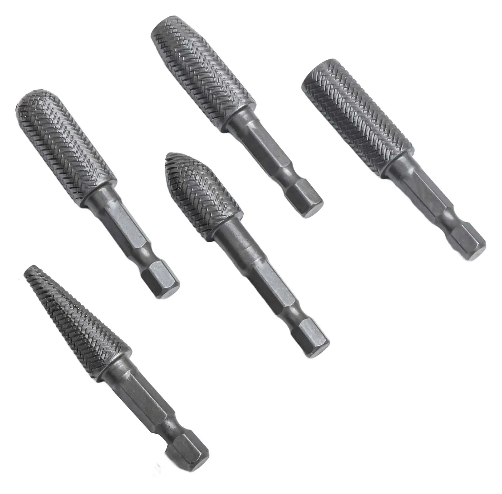 5pcs Hex Shank Rotary Steel File Drill Bits Burrs Grinding Grooved Sanding Engraving Engraving Milling Polish Tool Oasis Select