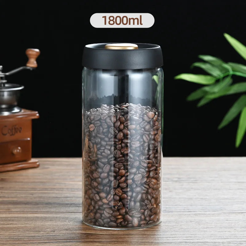 Coffee Beans Vacuum Sealed Tank Glass Sealed Jar Household Moisture-proof Air Extraction Airtight Container Household Coffee Set Oasis Select Black-Gold-1800ml