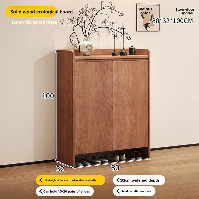 Solid wood shoe cabinet New Chinese-style household large-capacity storage porch cabinet dust-proof shoe rack Oasis Select 2-Walnut 80CM