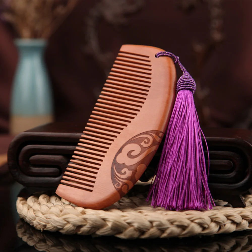 Peach Wood Double-Sided Comb with Tassel | Nanmu Gift Comb