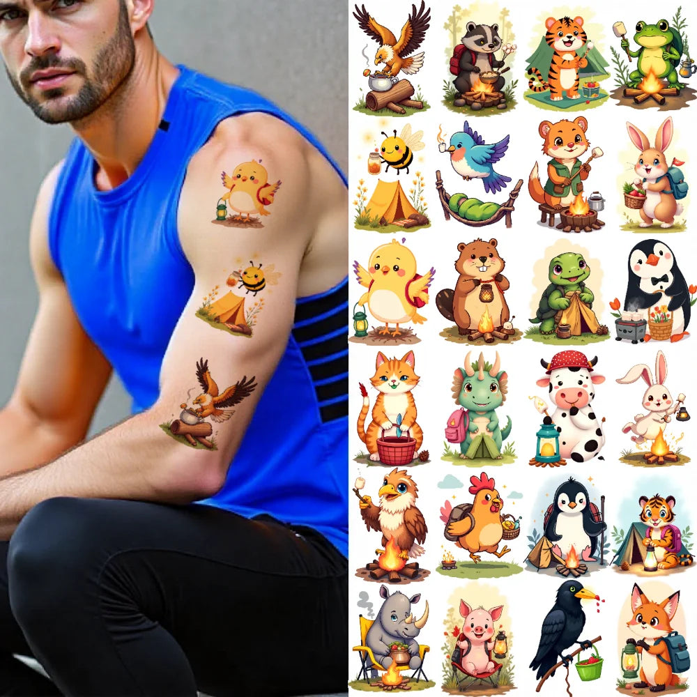 28pcs Waterproof Temporary Tattoo Stickers – Animals & Lanterns
