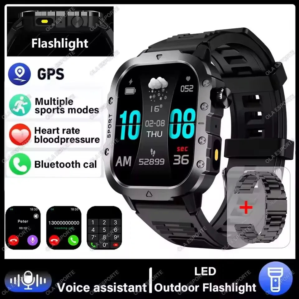 2026 New Rugged Military GPS Smart Watch Men Bluetooth Call Health Monitoring Sports 5ATM Waterproof Smartwatches Man Pk HW12 Oasis Select NEW-Bk22Szstrap