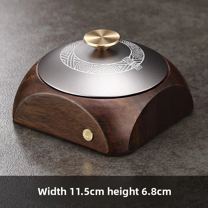 Ashtray Creative Personality Living Room Household Ebony Solid Wood with Cover Fly Ash Chinese Copper Ashtray Ashtrays Oasis Select Small size 1