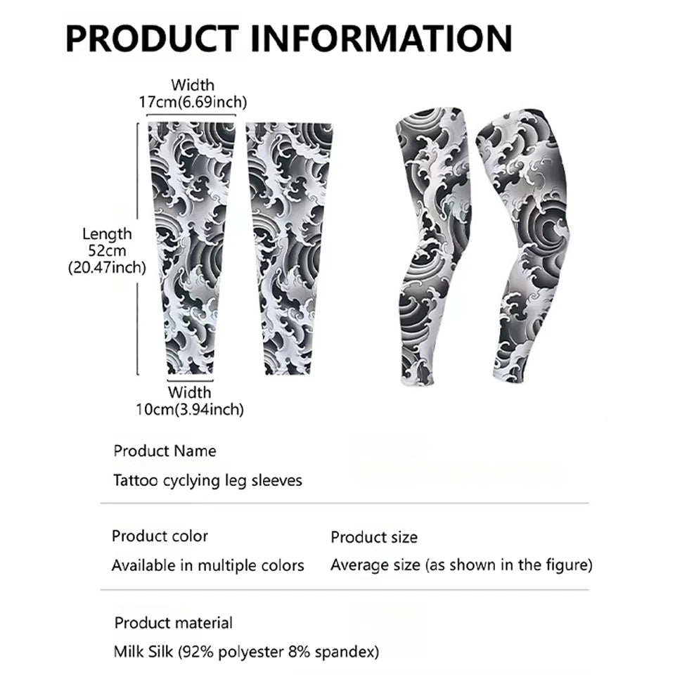 Kokossi 1Pair Tattoo Printing Cyclying Leg Sleeves Ice Silk Non-slip
