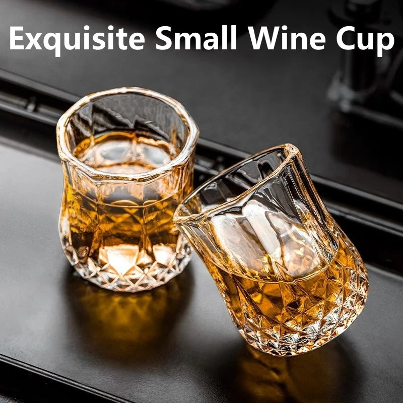 1/6Pcs Embossed Glass 50ml Spirits Cups Engraved Tea Drinking Baijiu Cup Water Glass Small Capacity Household Small Wine Cup Oasis Select