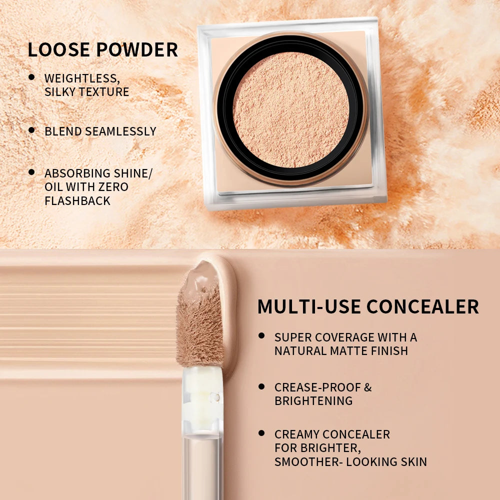 2pcs Face Makeup Set With Concealer And Loose Setting Powder Natural Face Smooth Matte Finish Women Cosmetics Korean Makeup Oasis Select