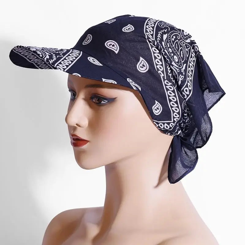Fashion Wide Brim Baseball Caps Head Scarf Pre-Tied Lightweight Sun Visor Turban Breathable Bandana Scarf Cap Women Outdoor Oasis Select A2