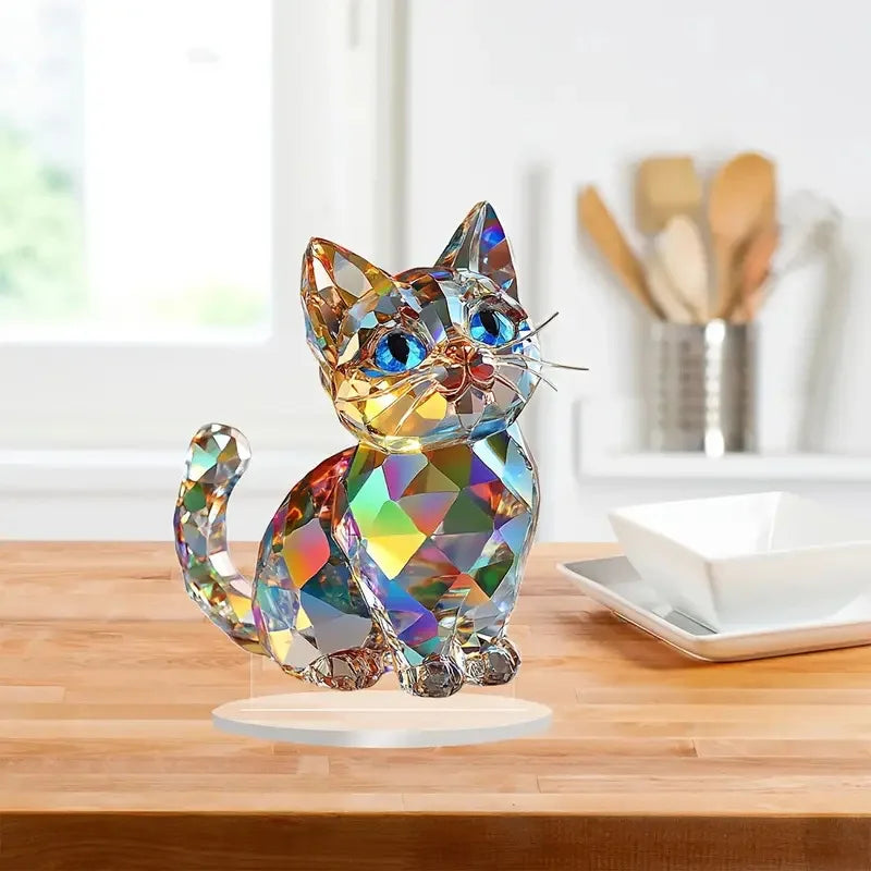 2D Colorful Animal Acrylic Ornaments Colorful Cat Figurine Decoration Kitten Standing Miniature Desktop Decoration For Home Oasis Select