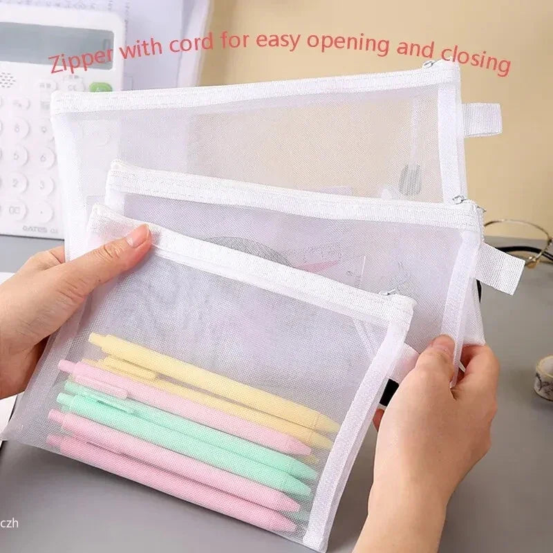 3-Pack Transparent Mesh Zipper Document Bags | Stationery Mesh Document Bag Oasis Select